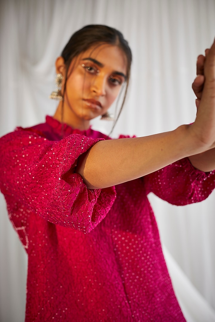 Fuchsia Crushed Silk Bandhani Top by Twenty Nine at Pernia's Pop Up Shop