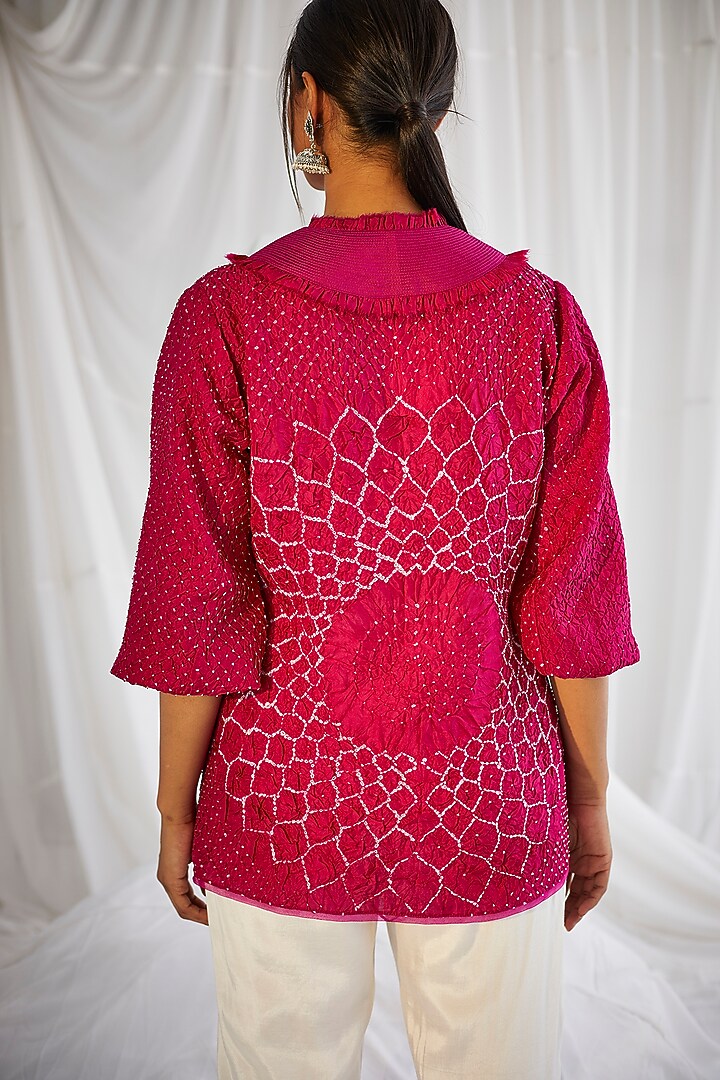 Fuchsia Crushed Silk Bandhani Top by Twenty Nine at Pernia's Pop Up Shop