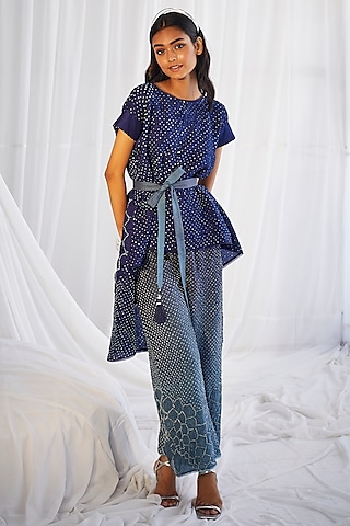Blue Crushed Silk High Low Top by Twenty Nine