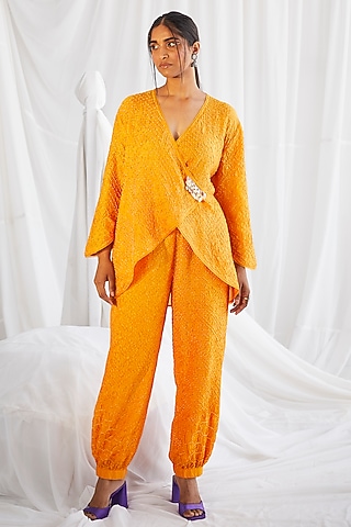 Yellow Crushed Silk Wrapped Top by Twenty Nine