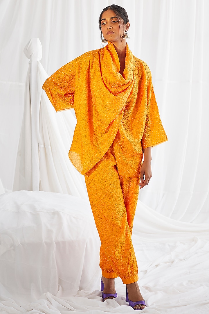 Yellow Crushed Silk Overlapped Top by Twenty Nine at Pernia's Pop Up Shop