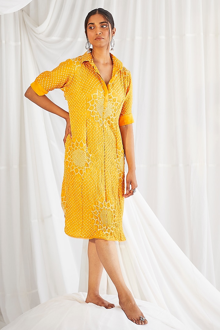 Yellow Sunflower Overlapped Dress by Twenty Nine