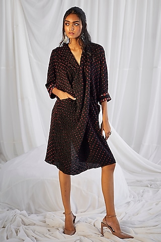 Black Bandhani Draped Dress by Twenty Nine