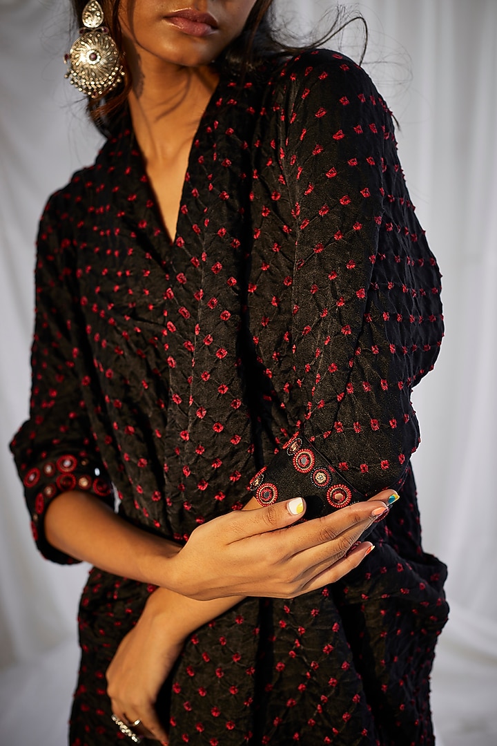 Black Bandhani Draped Vacation Dress by Twenty Nine at Pernia's Pop Up Shop