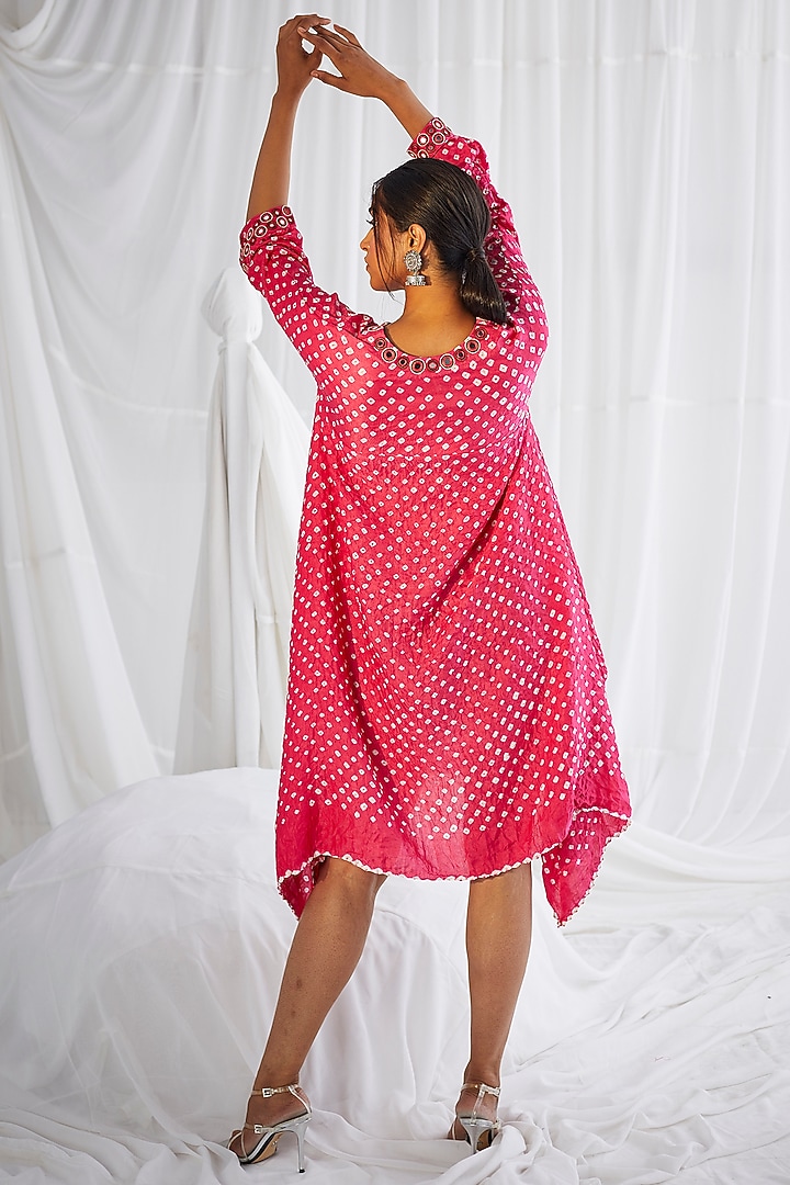 Fuchsia Bandhani Asymmetrical Vacation Dress by Twenty Nine at Pernia's Pop Up Shop