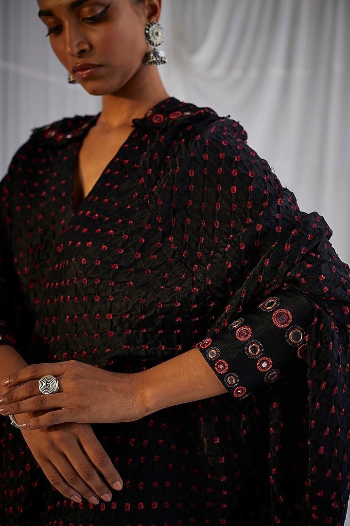 Black Bandhani Asymmetrical Vacation Dress by Twenty Nine at Pernia's Pop Up Shop