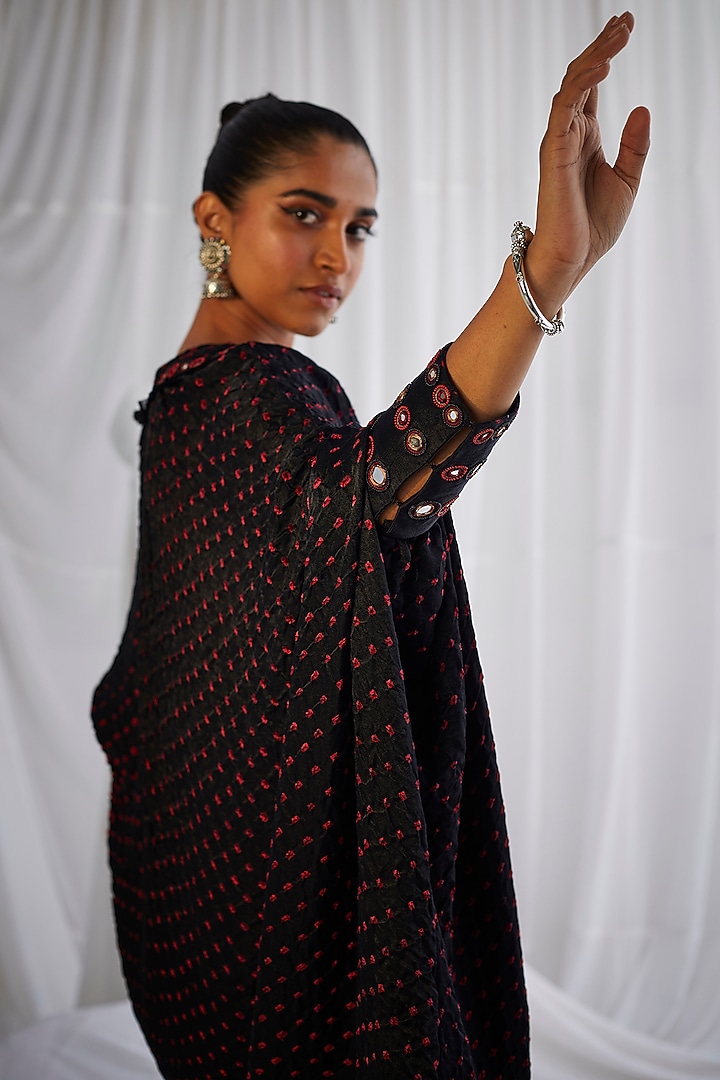 Black Bandhani Asymmetrical Vacation Dress by Twenty Nine at Pernia's Pop Up Shop