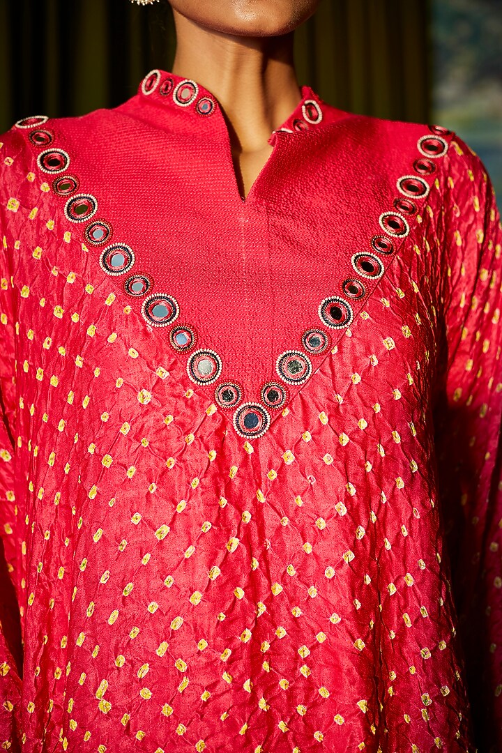 Fuchsia Silk Bandhani Asymmetrical Vacation Dress by Twenty Nine at Pernia's Pop Up Shop