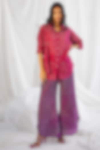 Pink Crushed Silk Bandhani Shirt by Twenty Nine at Pernia's Pop Up Shop