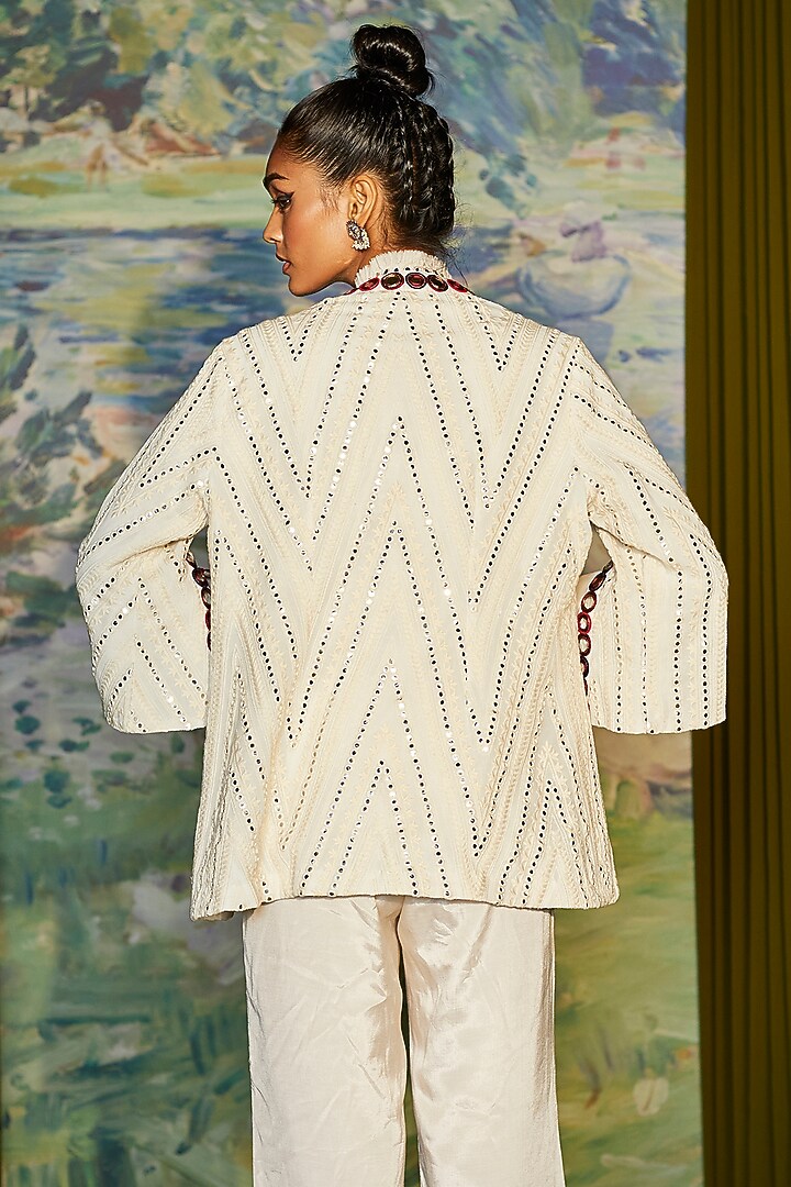White Georgette Chevron Jacket by Twenty Nine at Pernia's Pop Up Shop