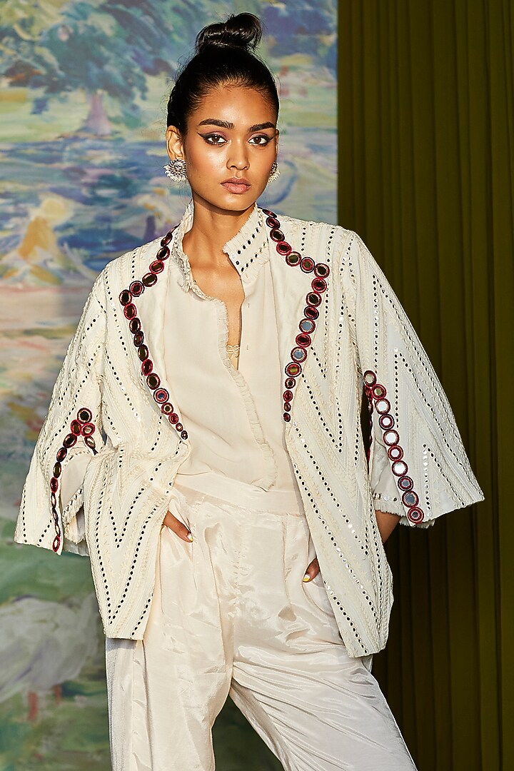 White Georgette Chevron Jacket by Twenty Nine at Pernia's Pop Up Shop
