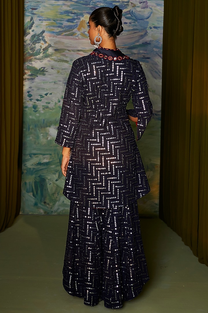 Blue Embroidered Sharara Pants by Twenty Nine at Pernia's Pop Up Shop