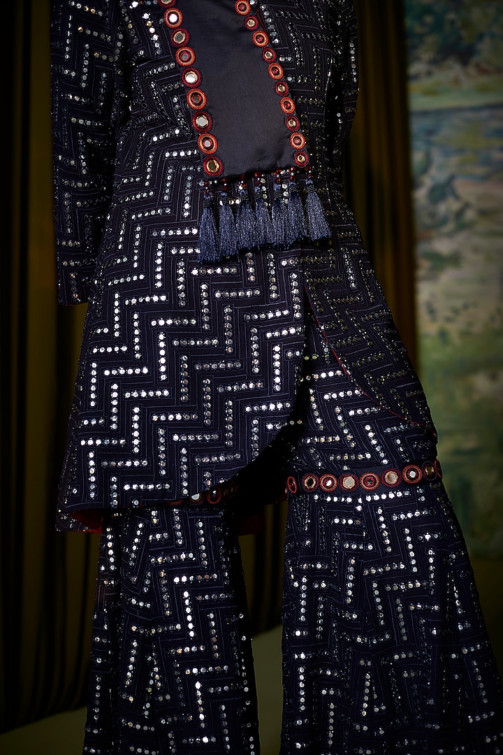 Blue Embroidered Sharara Pants by Twenty Nine at Pernia's Pop Up Shop