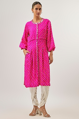 Pink Silk Bandhani A-line Tunic by Twenty Nine
