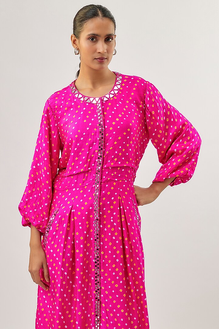Pink Silk Bandhani A-line Tunic by Twenty Nine at Pernia's Pop Up Shop