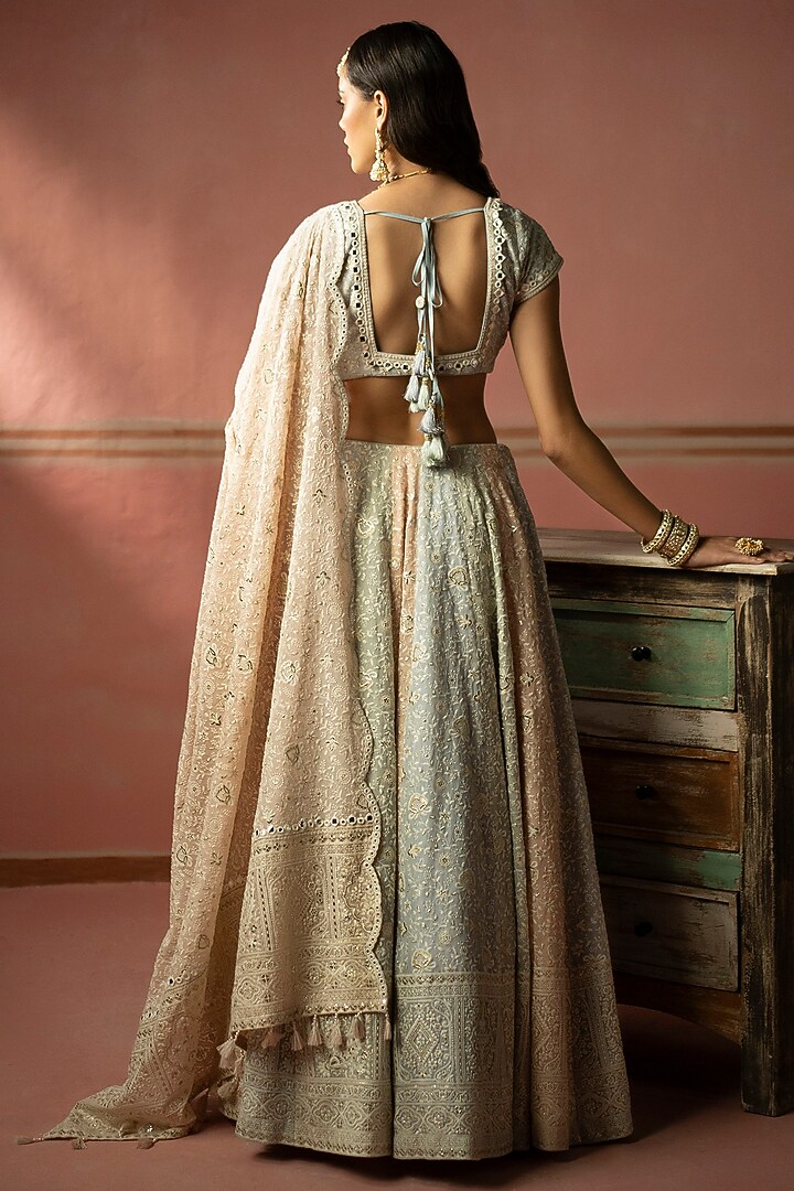 Mint Green Georgette Chikankari & Mirror Embroidered Wedding Lehenga Set by Twenty Nine at Pernia's Pop Up Shop