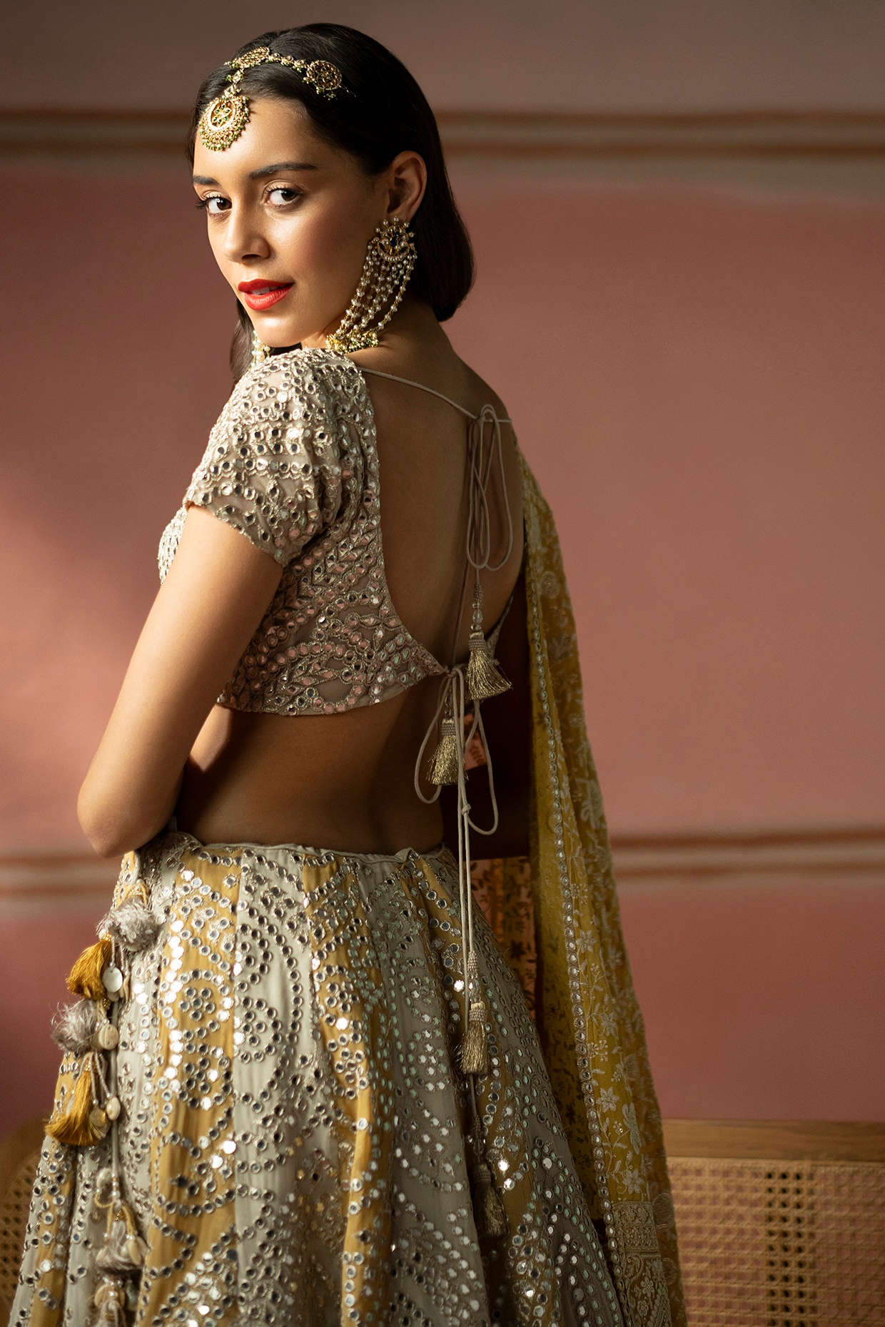 Rose gold lehenga choli: Georgette Skirt with Silk Strap Blouse – B Anu  Designs