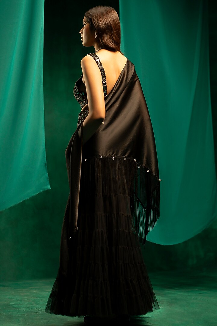 Black Net Mirror Jaal Work Fish Cut Wedding Lehenga Set by Twenty Nine at Pernia's Pop Up Shop