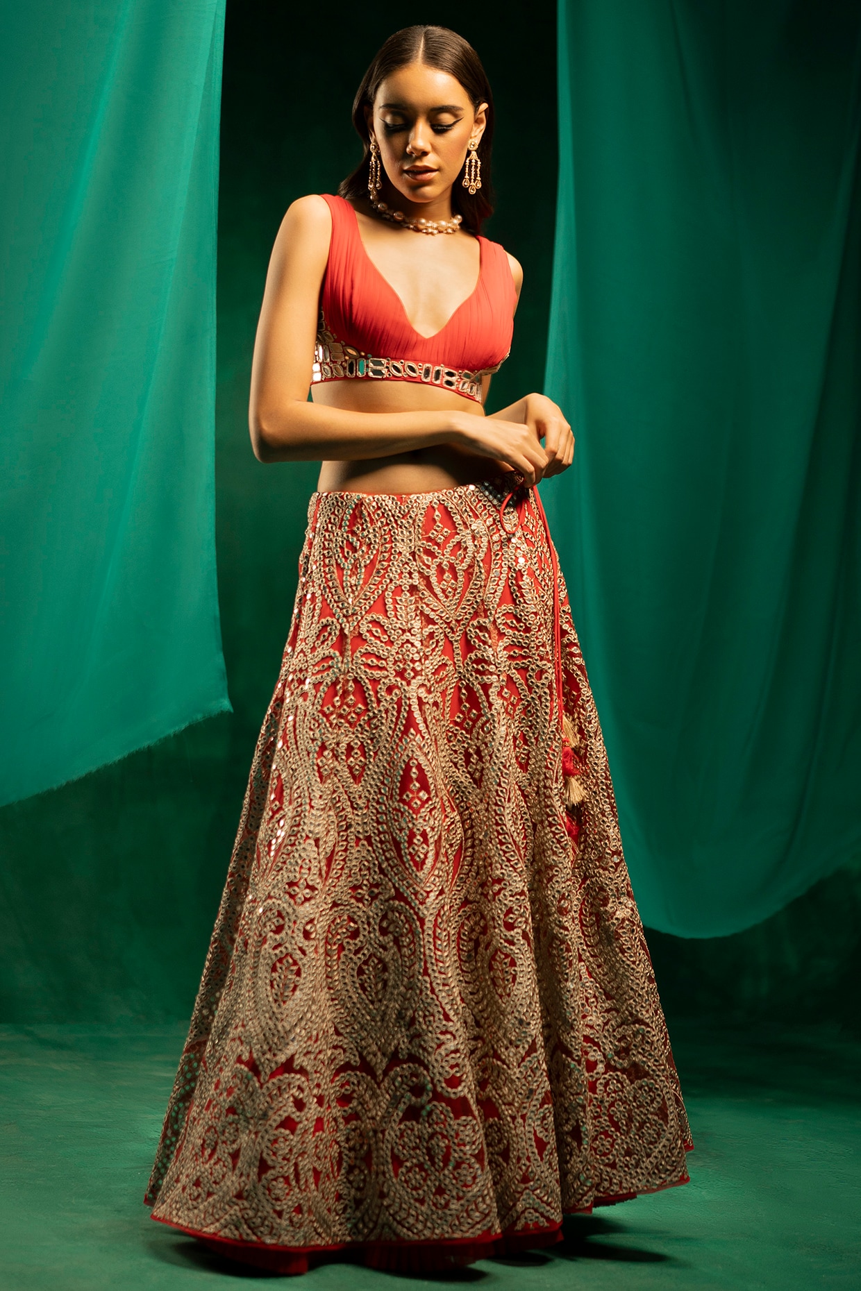 Buy Garnet Maroon Mirror Work Lehenga - Embroidered Wedding Lehenga –  Empress Clothing