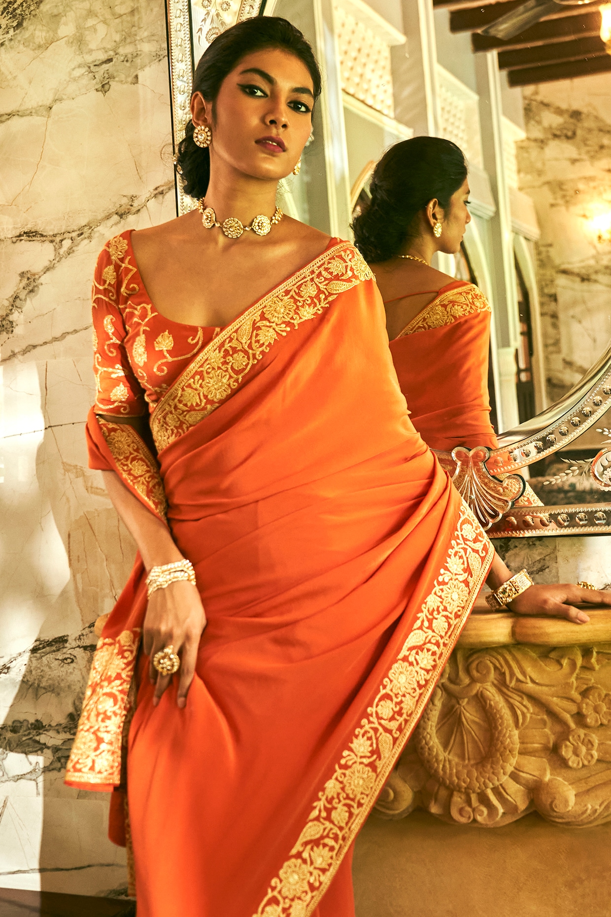 Fascinating Orange Saree in Pure Georgette - Rana's by Kshitija