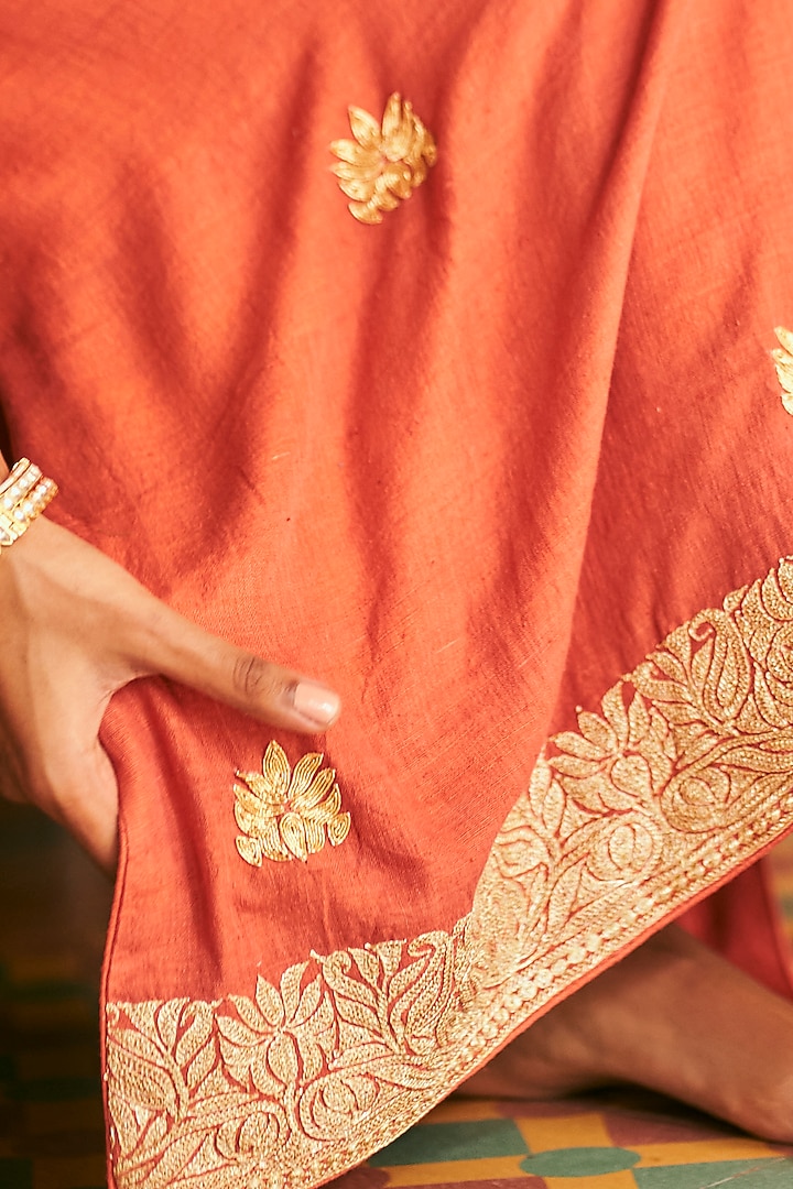 Orange Matka Silk Embroidered Kaftan by The Whole Nine Yards at Pernia's Pop Up Shop
