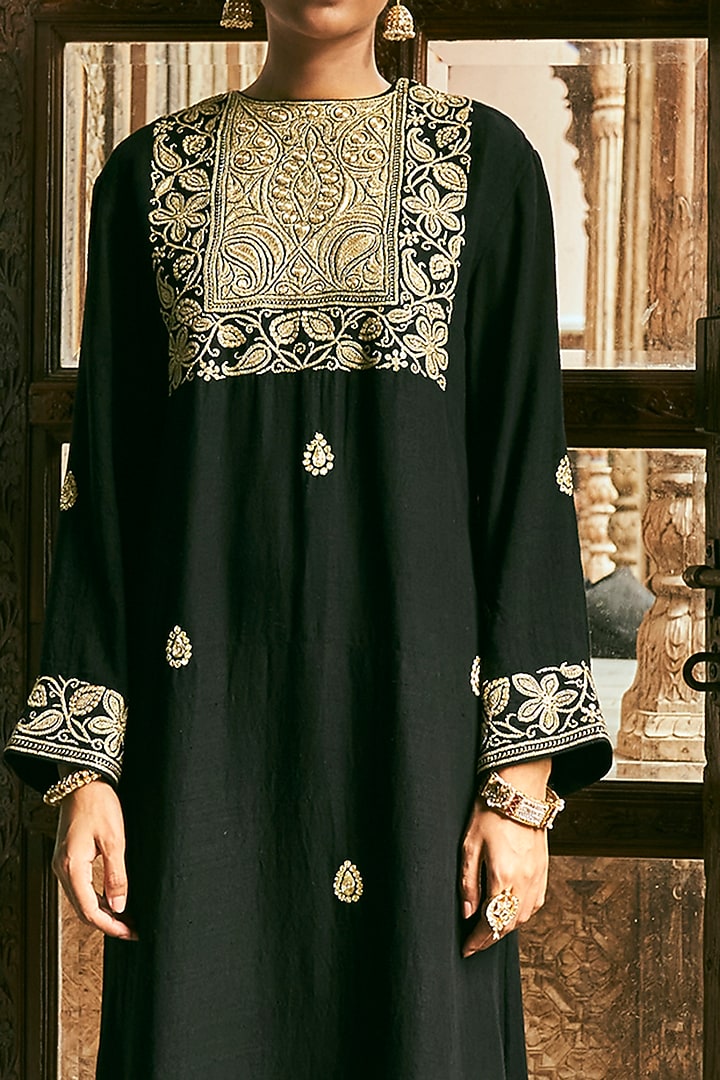 Black Matka Silk Embroidered Kaftan by The Whole Nine Yards at Pernia's Pop Up Shop