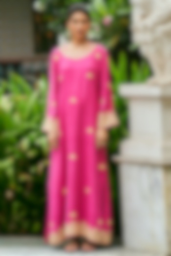 Pink Matka Silk Embroidered Kaftan by The Whole Nine Yards