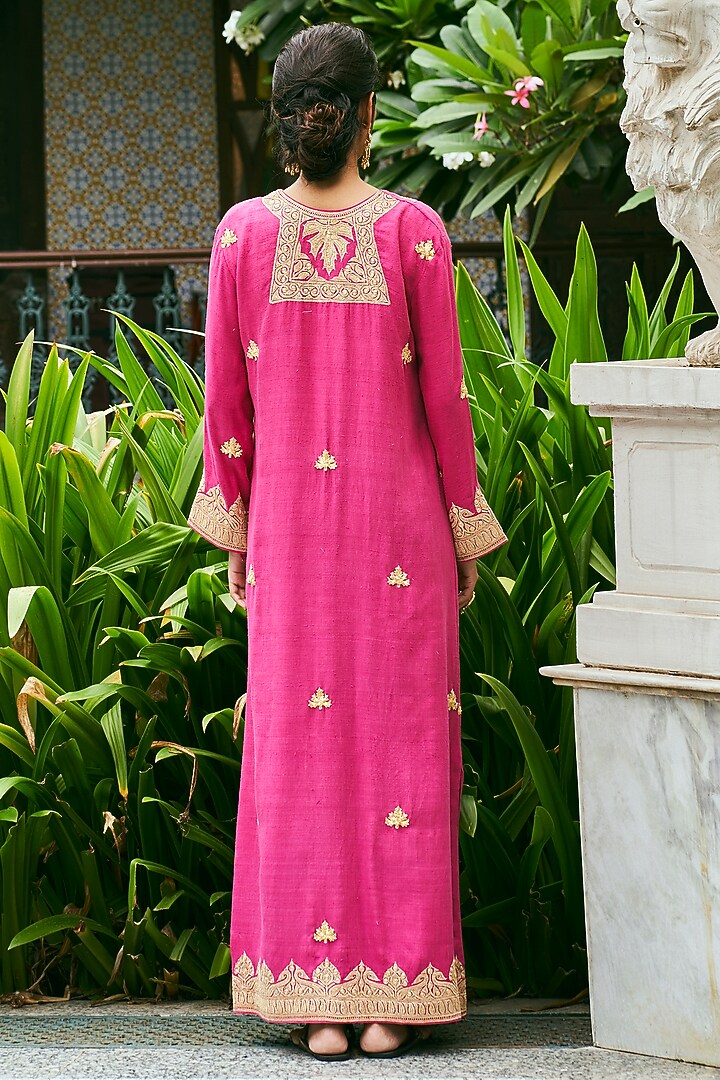 Pink Matka Silk Embroidered Kaftan by The Whole Nine Yards at Pernia's Pop Up Shop