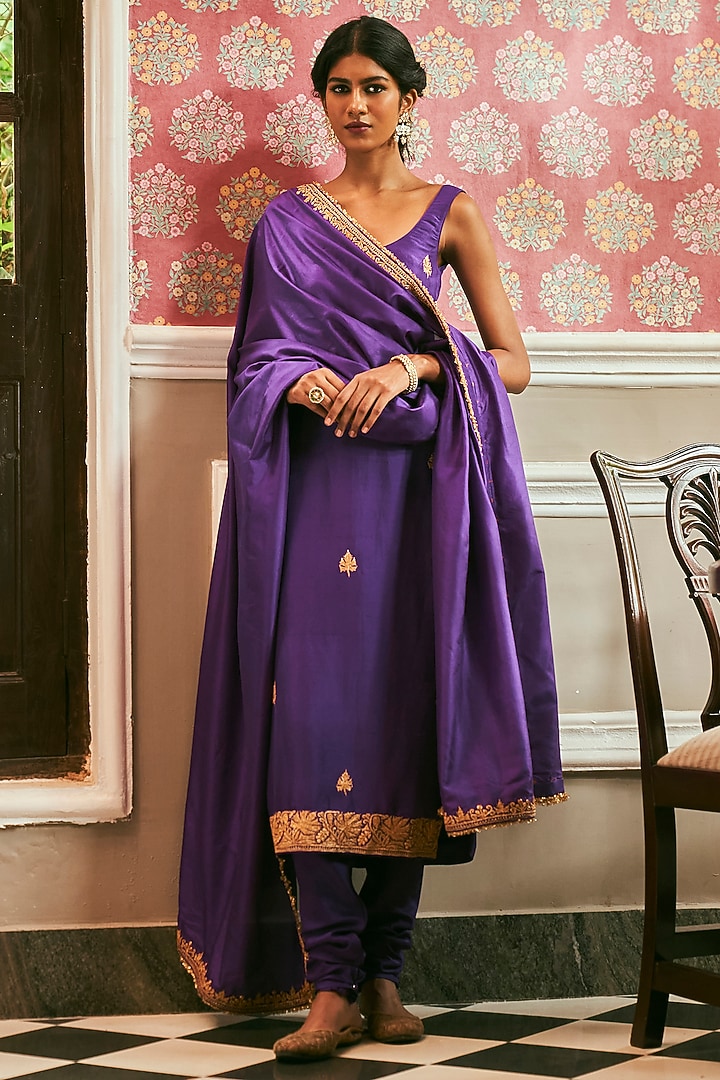 Purple Dupion Silk Kurta Set by The Whole Nine Yards at Pernia's Pop Up Shop