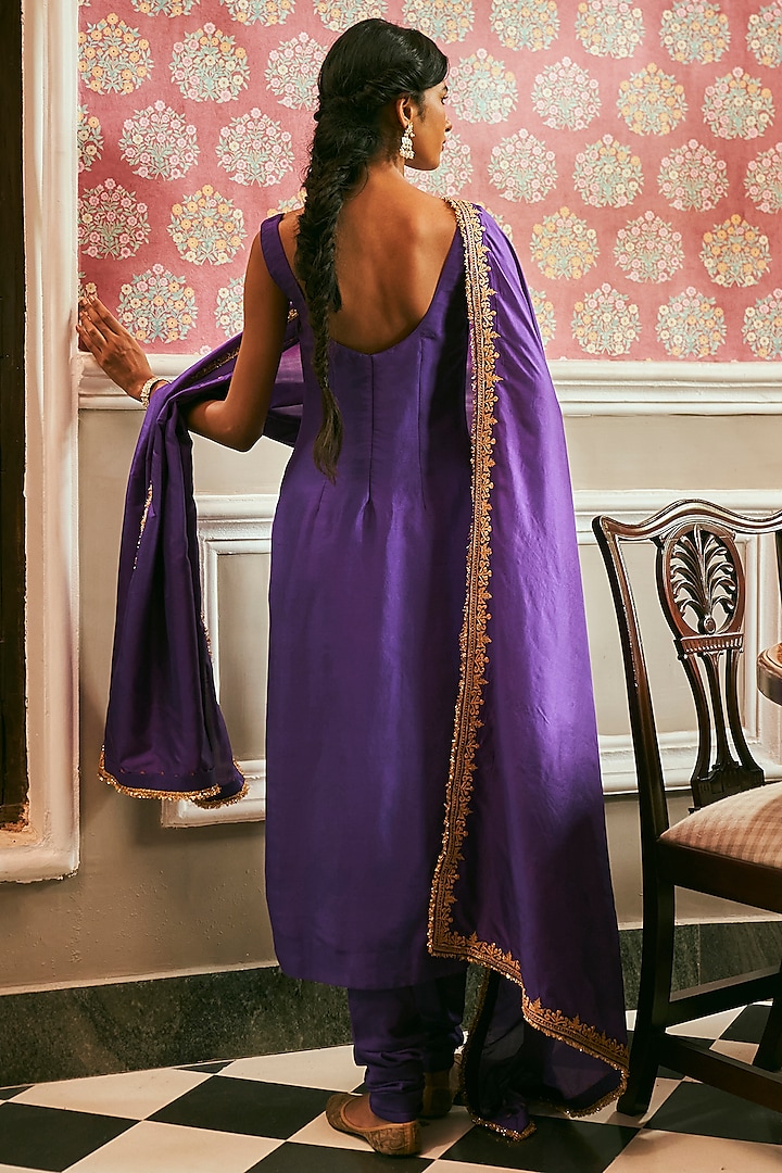 Purple Dupion Silk Kurta Set by The Whole Nine Yards at Pernia's Pop Up Shop