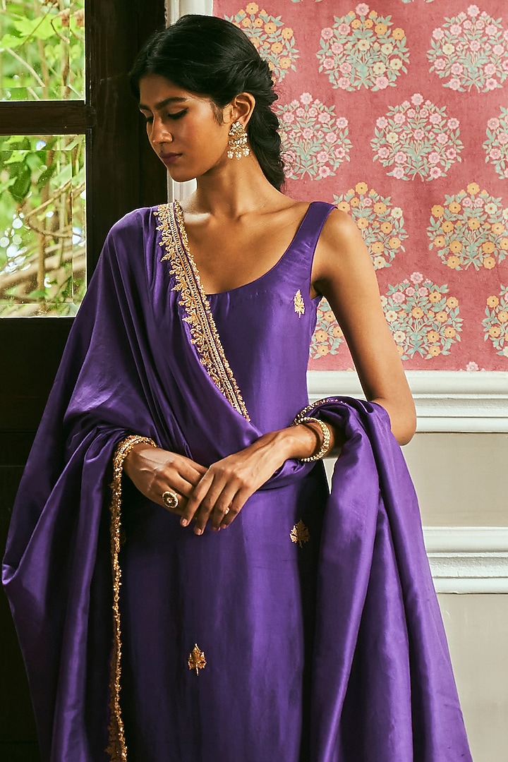 Purple Dupion Silk Kurta Set by The Whole Nine Yards at Pernia's Pop Up Shop