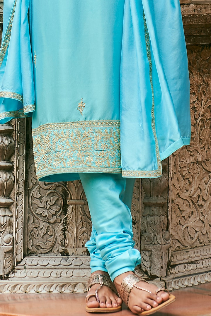 Aqua Blue Dupion Silk Kurta Set by The Whole Nine Yards at Pernia's Pop Up Shop