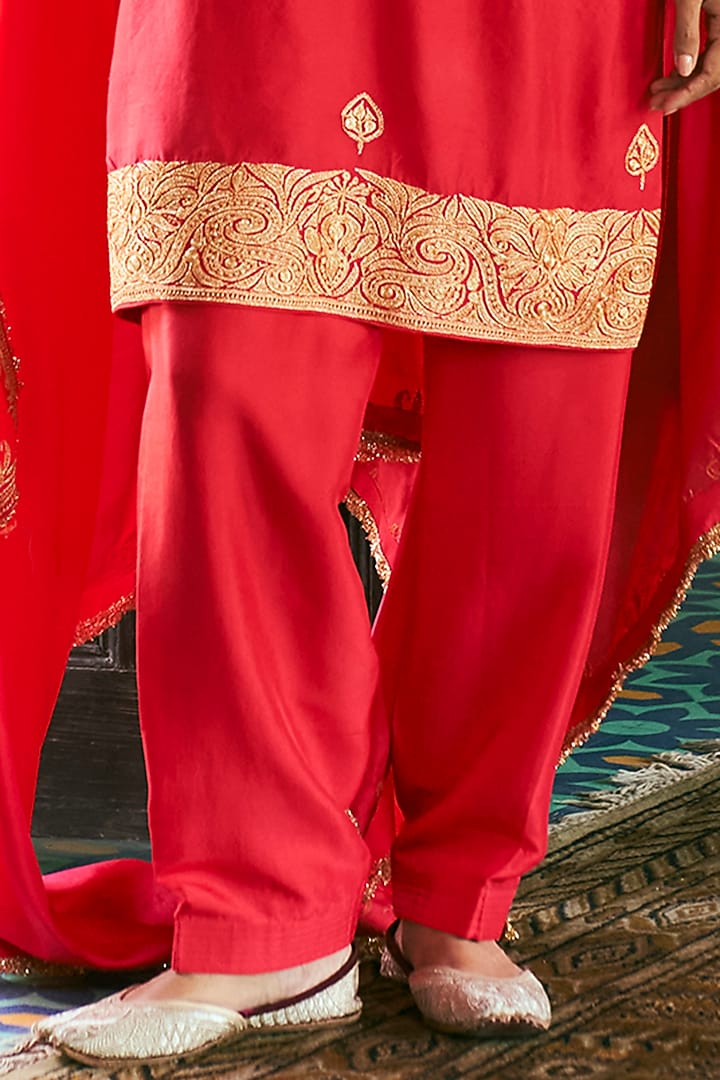 Red Dupion Silk Kurta Set by The Whole Nine Yards at Pernia's Pop Up Shop