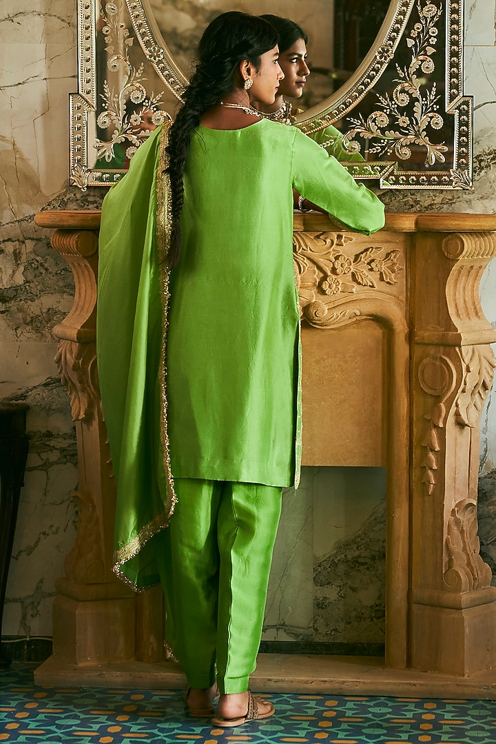 Lime Green Dupion Silk Kurta Set by The Whole Nine Yards at Pernia's Pop Up Shop
