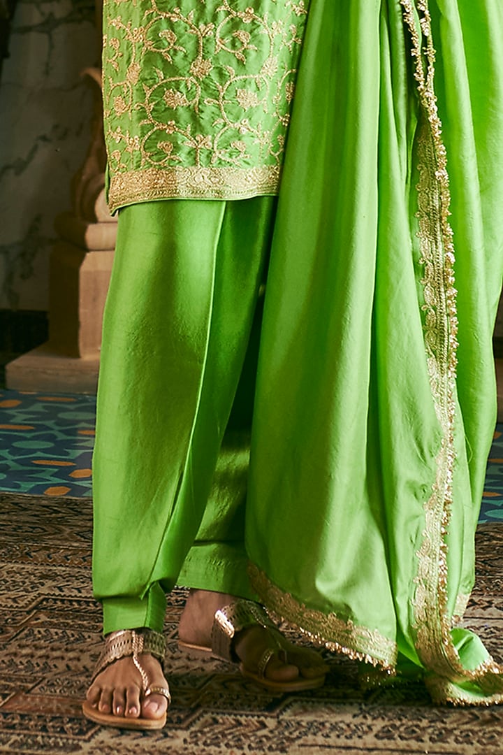Lime Green Dupion Silk Kurta Set by The Whole Nine Yards at Pernia's Pop Up Shop