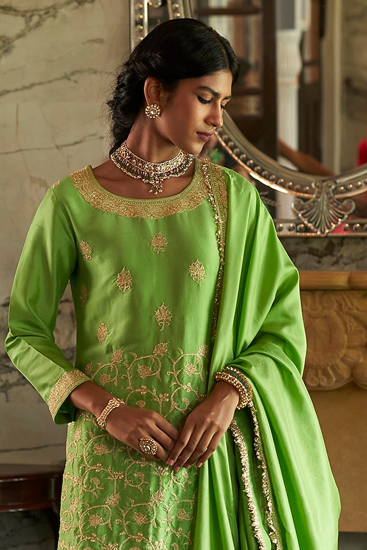 Lime Green Dupion Silk Kurta Set by The Whole Nine Yards at Pernia's Pop Up Shop
