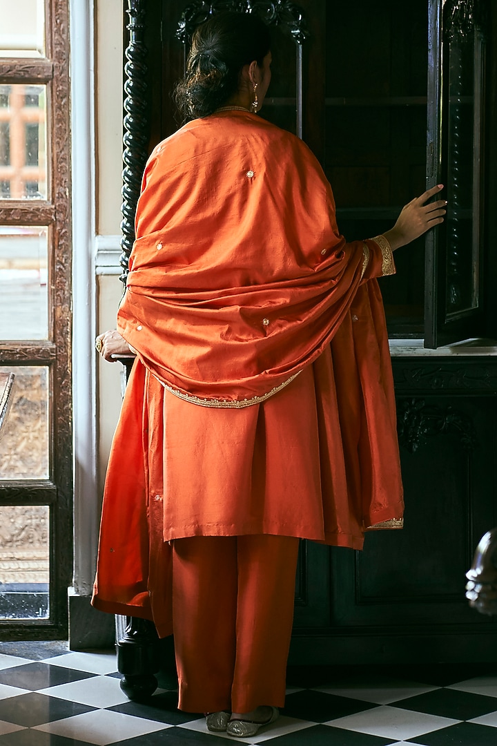 Orange Dupion Silk Kurta Set by The Whole Nine Yards at Pernia's Pop Up Shop