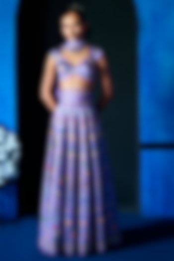 Lilac Satin Dupion Hand Embroidered Bridal Lehenga Set by The Whole Nine Yards at Pernia's Pop Up Shop