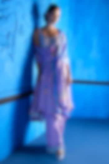 Lilac Bemberg Satin Floral Printed Kurta Set by The Whole Nine Yards at Pernia's Pop Up Shop