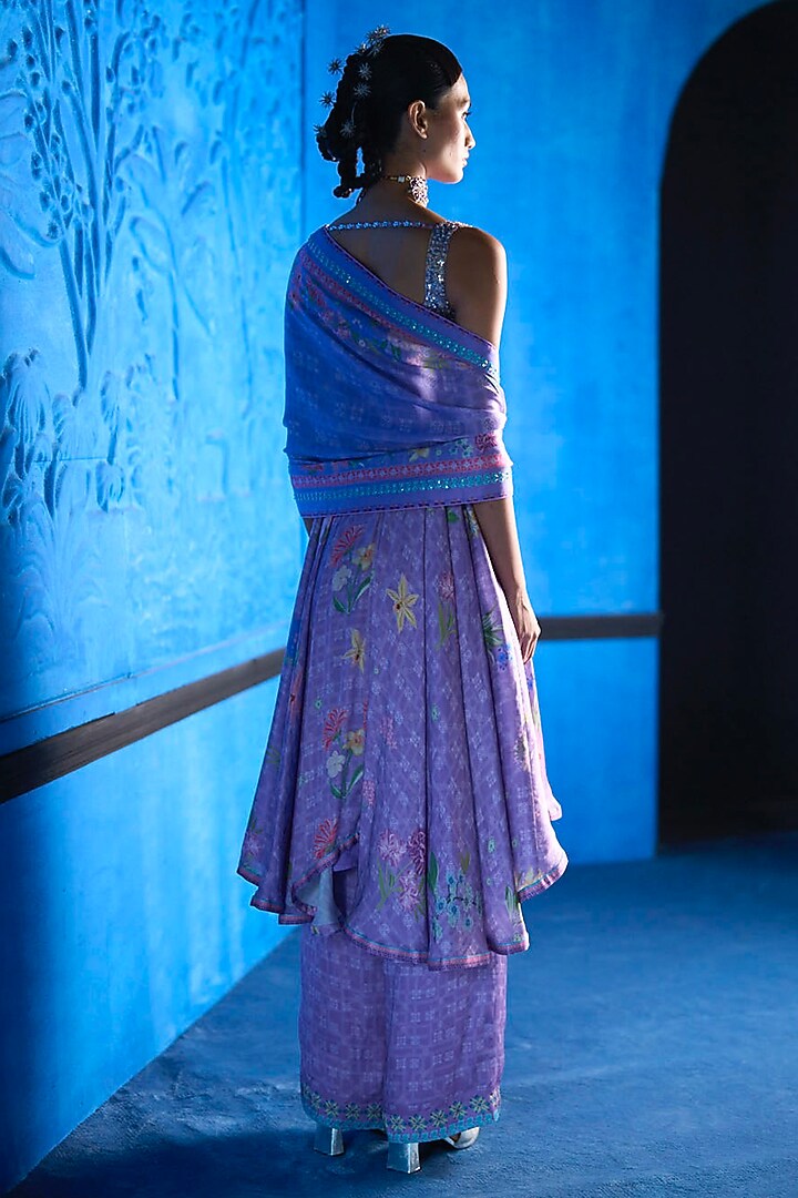 Lilac Bemberg Satin Floral Printed Kurta Set by The Whole Nine Yards at Pernia's Pop Up Shop