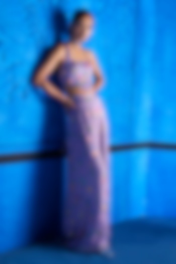 Lilac Satin Dupion Floral Printed Wedding Sharara Set by The Whole Nine Yards at Pernia's Pop Up Shop