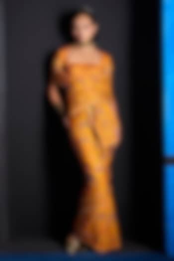 Yellow Satin Organza Hand Embroidered Reception Saree Set by The Whole Nine Yards at Pernia's Pop Up Shop