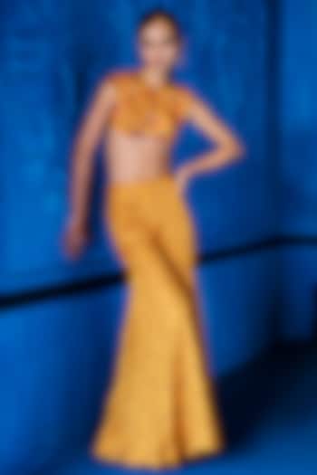 Yellow Satin Organza Floral Printed Party Wear Sharara Set by The Whole Nine Yards at Pernia's Pop Up Shop