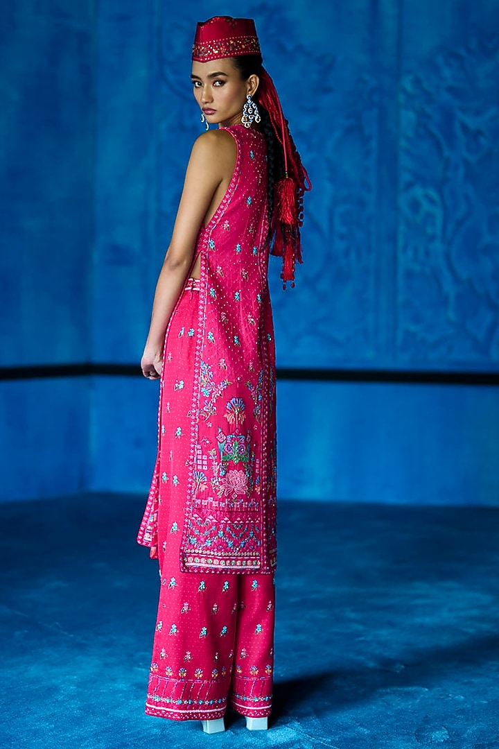 Pink Satin Dupion Floral Printed Jacket Set by The Whole Nine Yards at Pernia's Pop Up Shop