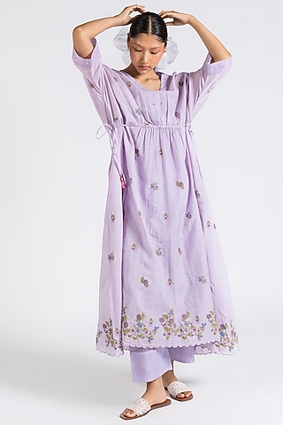 Purple Hand Printed Kaftan Set by Two Fold Store