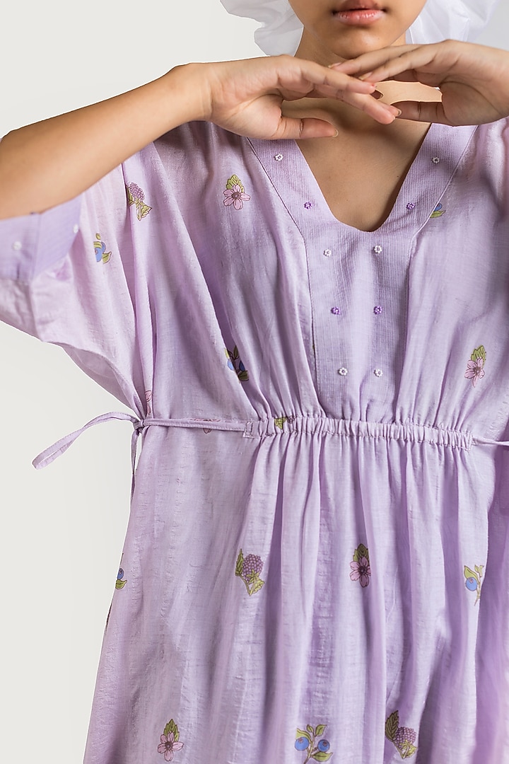 Purple Hand Printed Kaftan Set by Two Fold Store at Pernia's Pop Up Shop