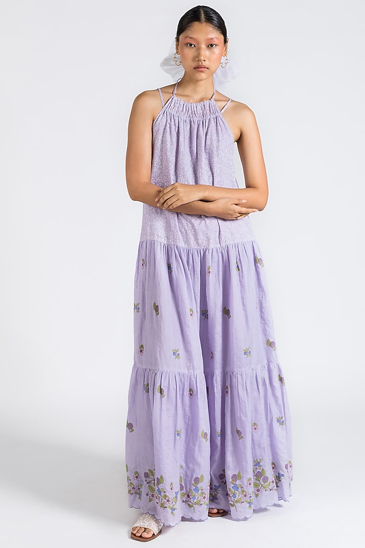 Purple Floral Hand Printed Dress by Two Fold Store