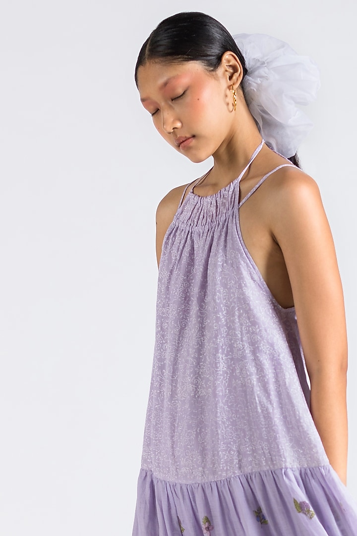 Purple Floral Hand Printed Summer Dress by Two Fold Store at Pernia's Pop Up Shop