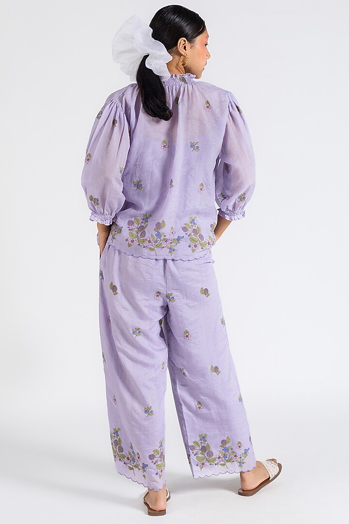 Purple Block Printed Pant Set by Two Fold Store at Pernia's Pop Up Shop