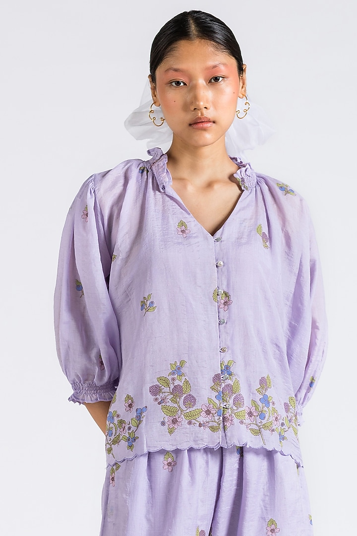 Purple Block Printed Pant Set by Two Fold Store at Pernia's Pop Up Shop